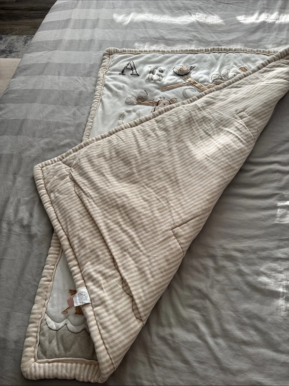 Embroidered Animal Alphabet Baby Blanket - Cream & Tan